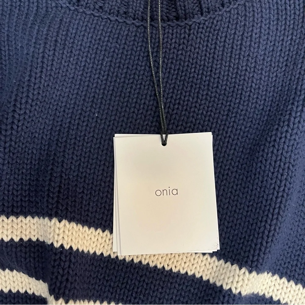 Onia Men's Boatneck Sweater Navy Striped Size M